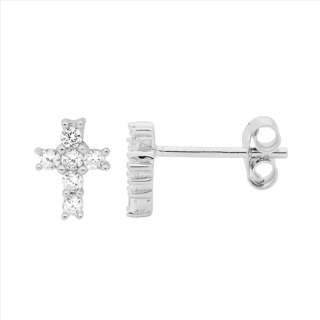 Ellani cz set cross stud earrings in sterling silver