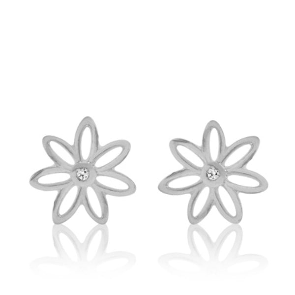 Evolve daisy stud earrings with CZ in sterling silver