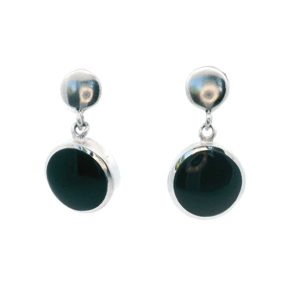 Sterling silver ball earrings with onyx drop