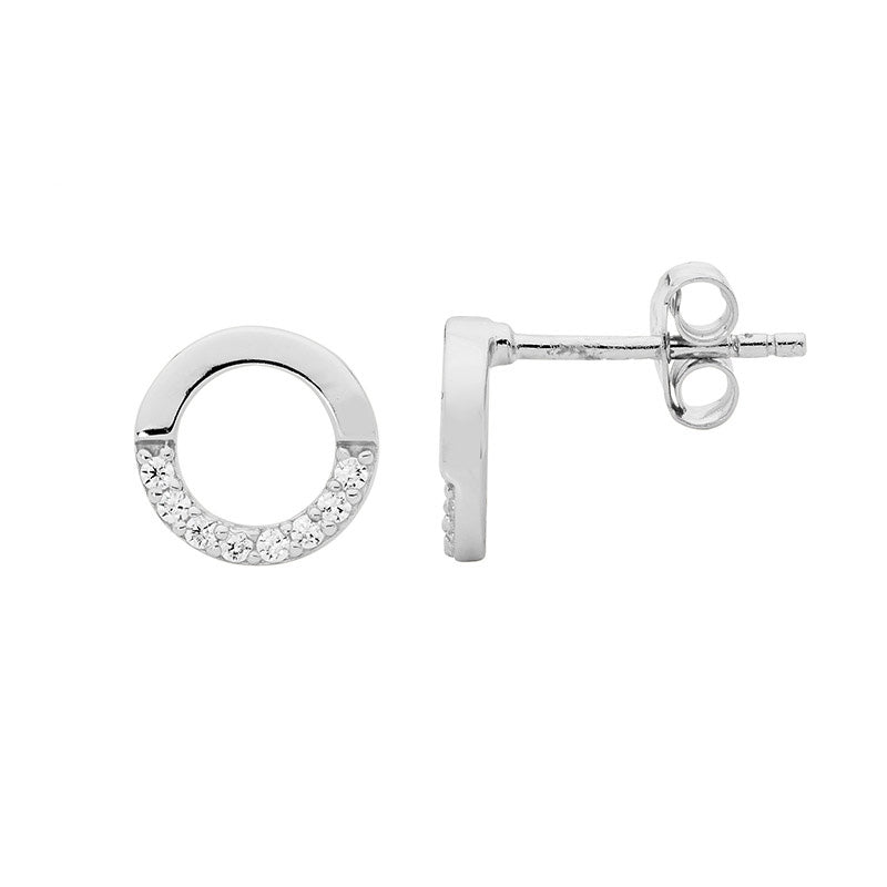 Ellani open circle cz stud earrings in sterling silver