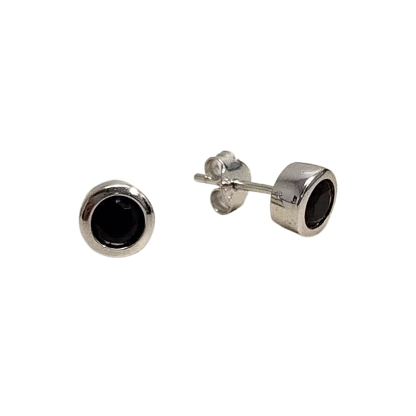 Ellani black cubic zirconia bezel stud earrings in sterling silver