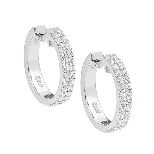 Ellani double row cubic zirconia huggie earrings in sterling silver