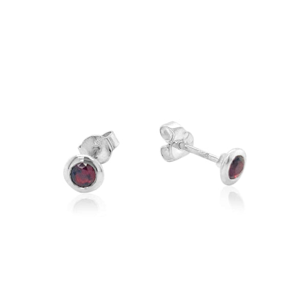 3.5mm Garnet rub over stud earrings in sterling silver