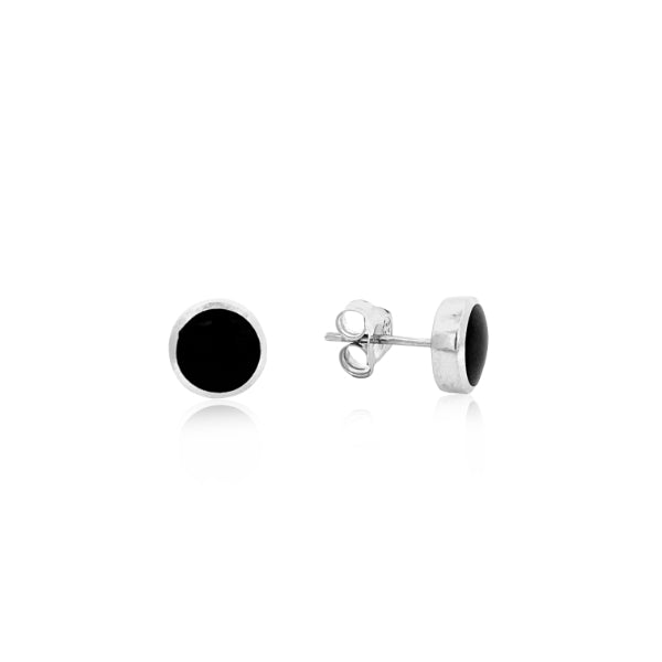 Onyx rubover stud earrings in sterling silver