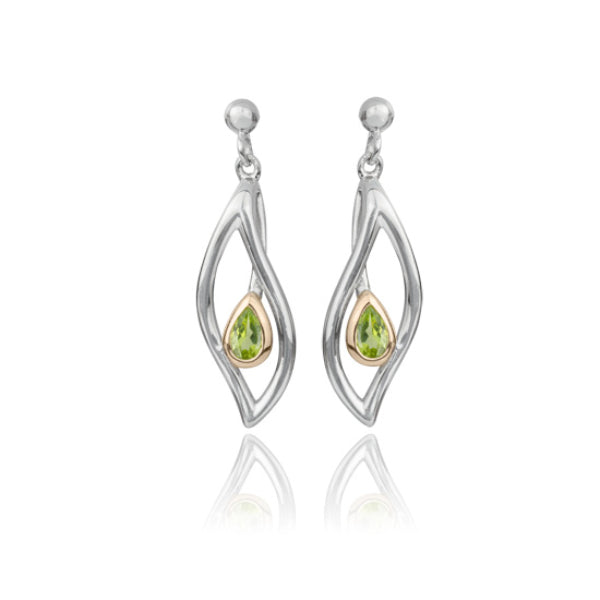 Evolve eternity leaf peridot earrings in sterling silver with 9ct rose gold