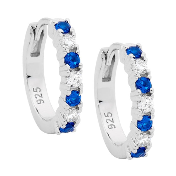 Ellani blue and white cubic zirconia hoop earrings in sterling silver - 14mm