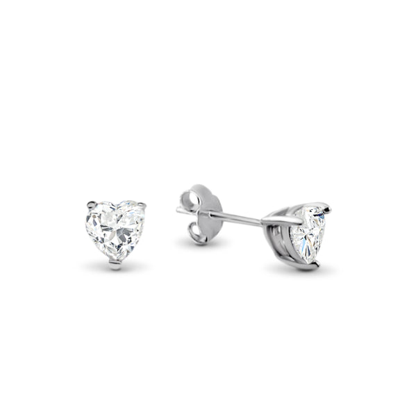 5mm Heart shaped 4 claw cubic zirconia stud earrings in sterling silver