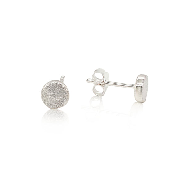 Matt finished flat round stud earrings in sterling silver - 6mm