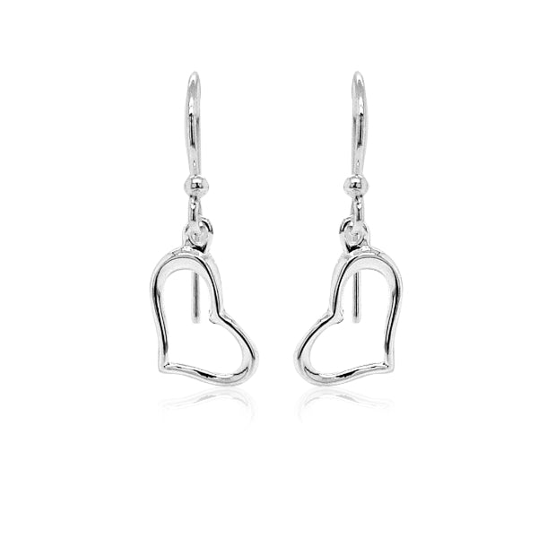 Open heart hook earrings in sterling silver