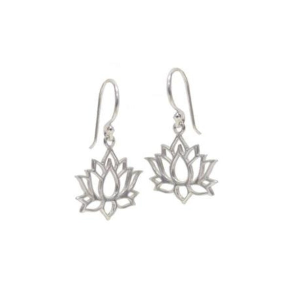 Open lotus hook earrings in sterling silver