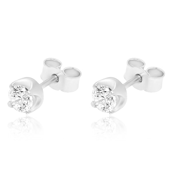 Cubic zirconia stud earrings in sterling silver 4mm