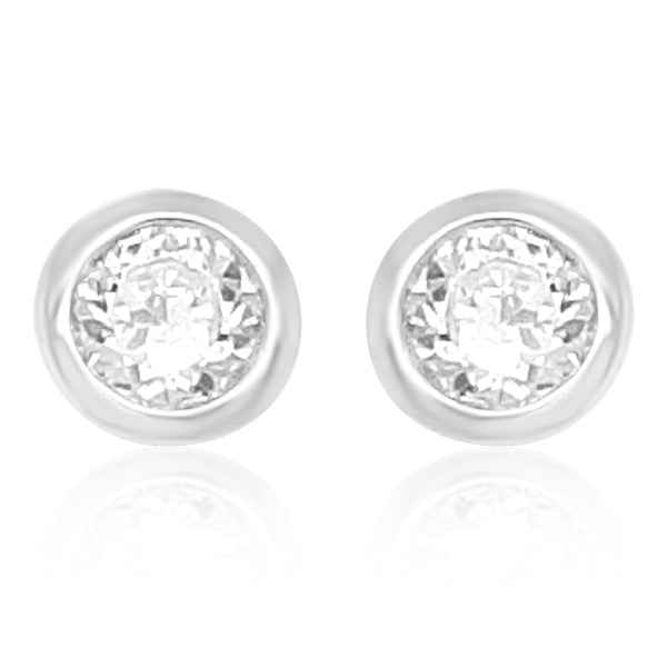 Rub over cubic zirconia earrings in sterling silver