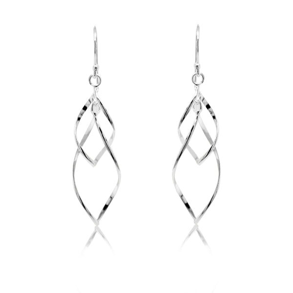 Double egg beater interlocking drop earrings in sterling silver