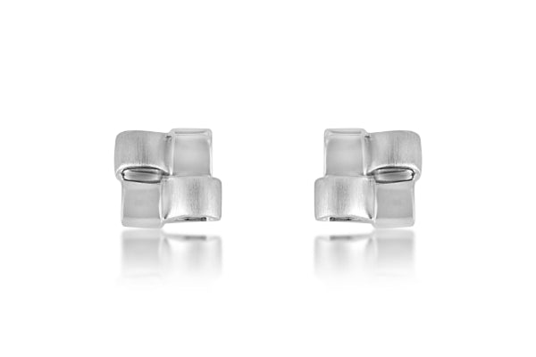 Square ribbon wave stud earrings in brushed sterling silver