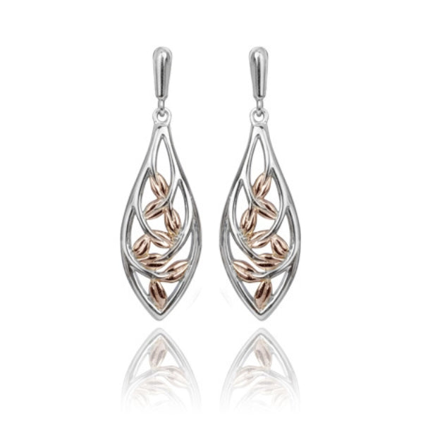 Evolve forest vine drop earrings in sterling silver and rose gold plate