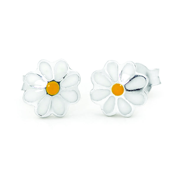 Enamel daisy stud earrings in sterling silver