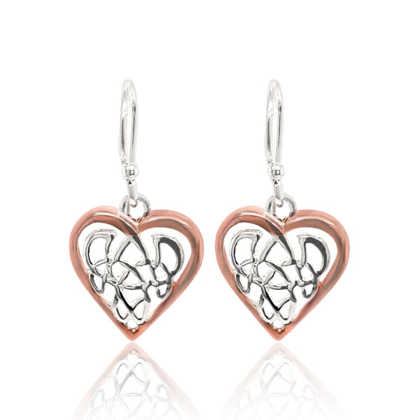 Heart filigree earrings in sterling silver and rose gold plating
