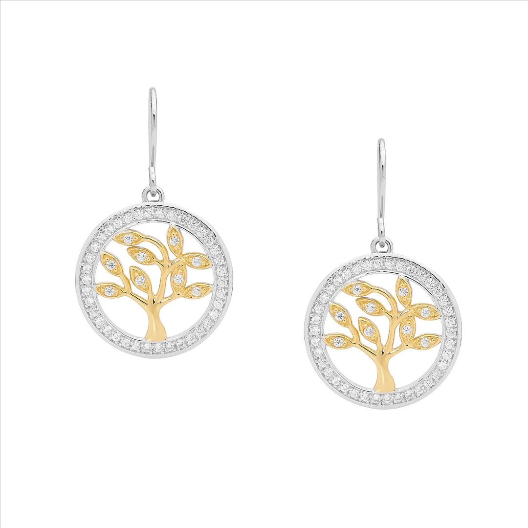 Ellani tree of life drop earrings in gold plate and sterling silver