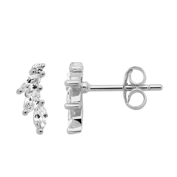 Ellani marquise and round cz stud earrings in sterling silver