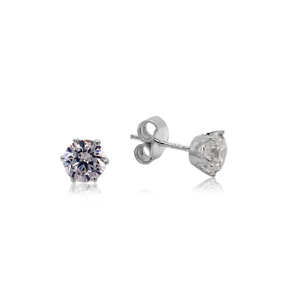 CZ stud earrings in sterling silver - 6mm
