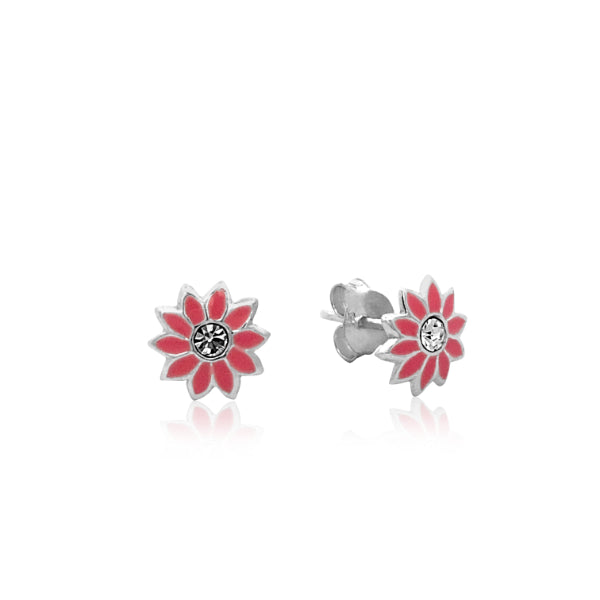 Pink enamel Flower stud earrings in sterling silver