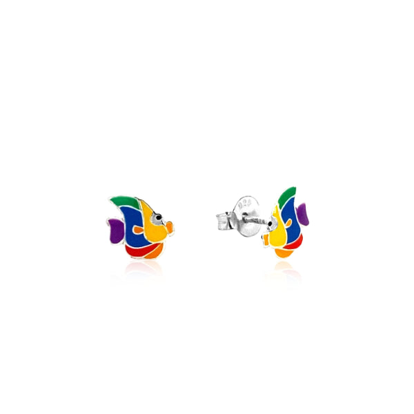 Colourful enamel fish earrings in sterling silver