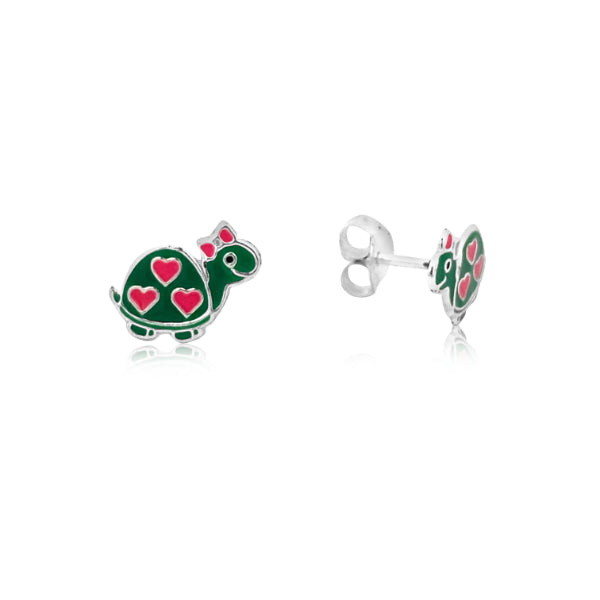 Enamel turtle stud earrings in sterling silver