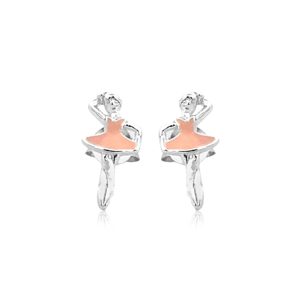 Enamel ballerina stud earrings in sterling silver