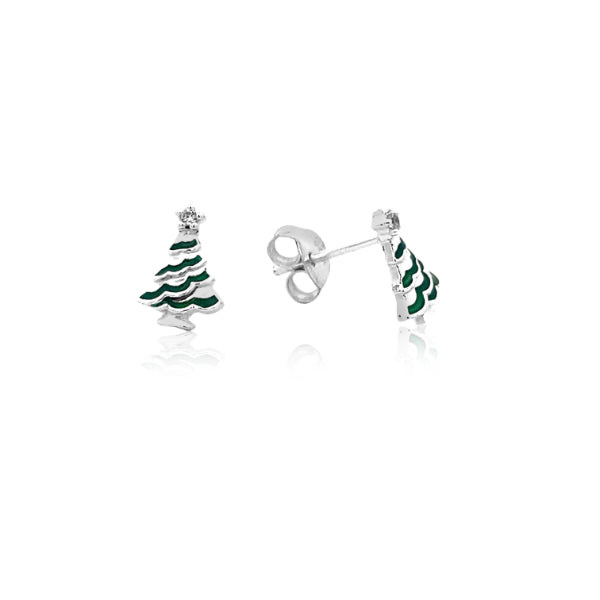 Enamel christmas tree stud earrings in sterling silver