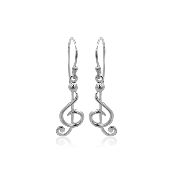 Treble clef drop earrings in sterling silver
