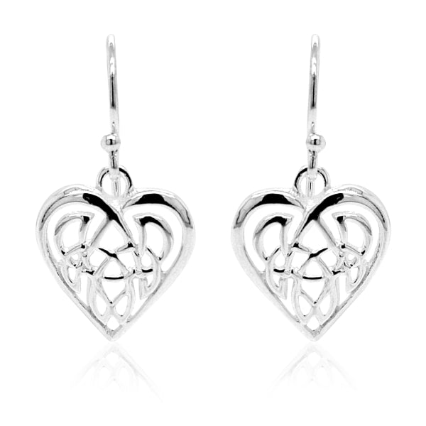 Filigree heart drop earrings in sterling silver