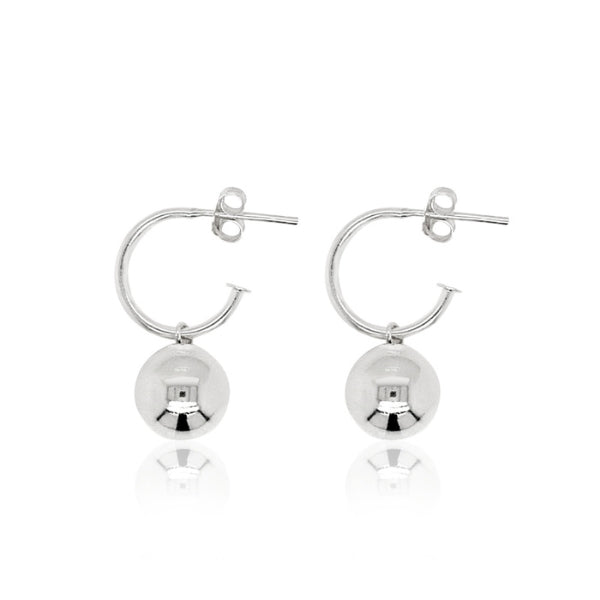 Hoop with 9mm ball drop earrings in sterling silver