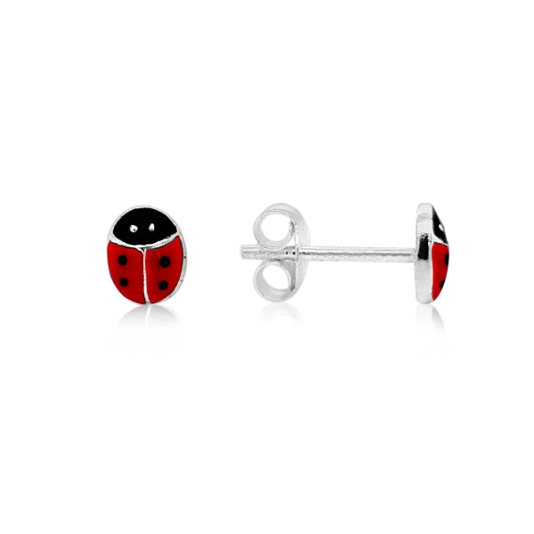 Ladybug enamel stud earrings in sterling silver