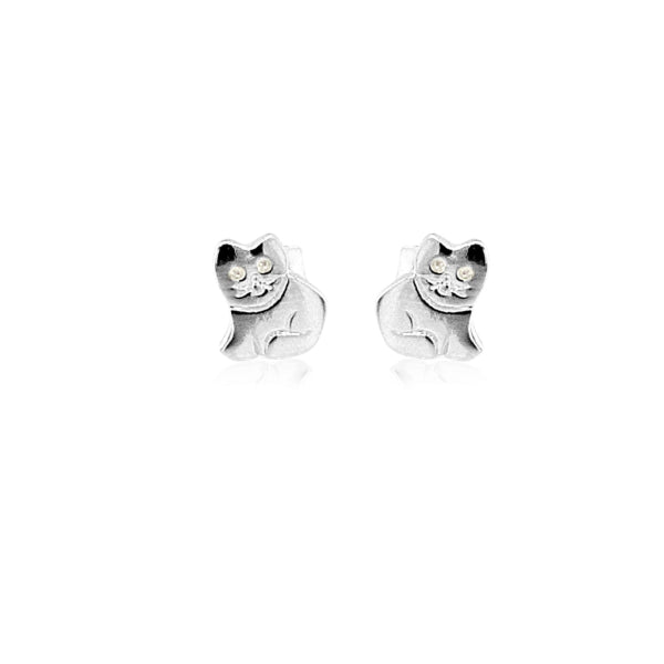 Cat stud earrings in sterling silver