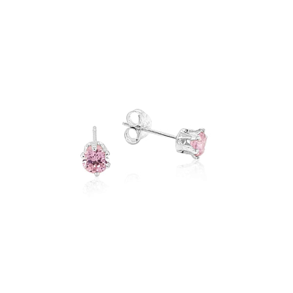 Pink CZ claw set stud earrings in sterling silver