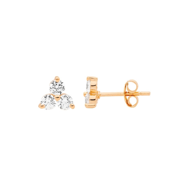 Ellani cz cluster stud earrings in rose gold plated sterling silver
