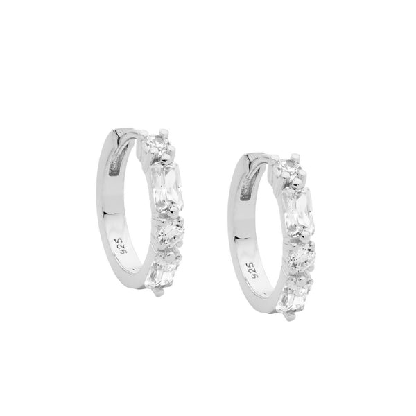 Ellani cz baguette hoop earrings in sterling silver