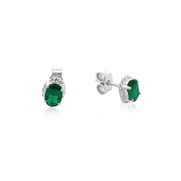 Lab created Biron Emerald Studs in silver