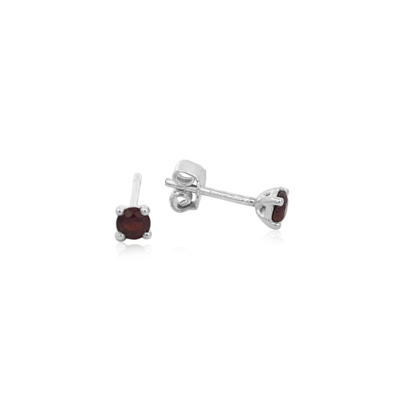 Garnet stud earrings in sterling silver - 3.5mm