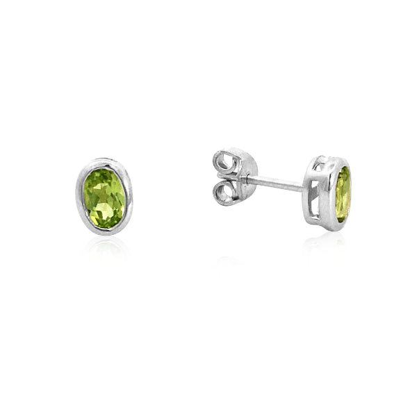 Peridot rubover stud earrings in sterling silver