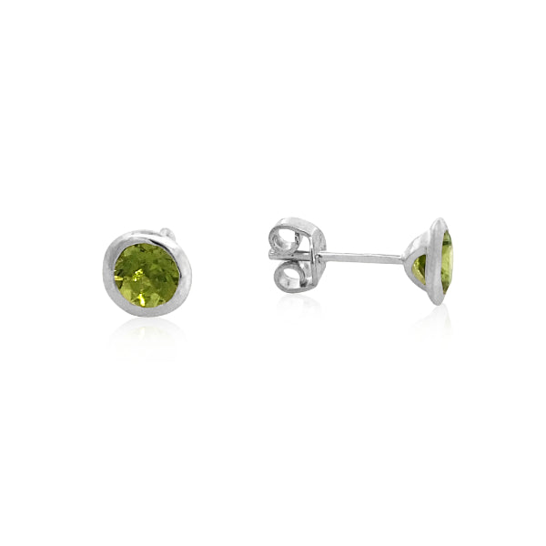 Peridot rubover stud earrings in sterling silver - 5mm