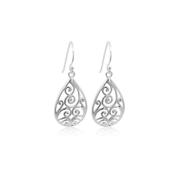 Filigree teardrop earrings in sterling silver