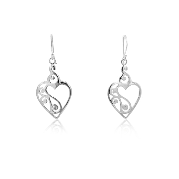 Abstract heart hook earrings in sterling silver