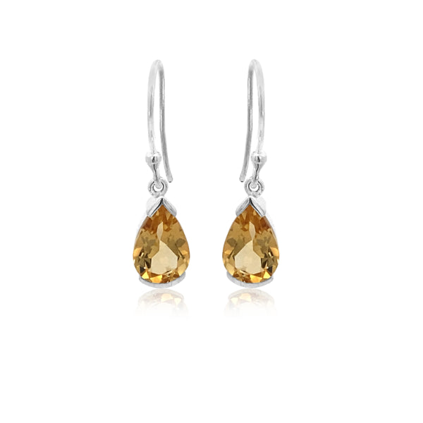 Citrine teardrop hook earrings in sterling silver