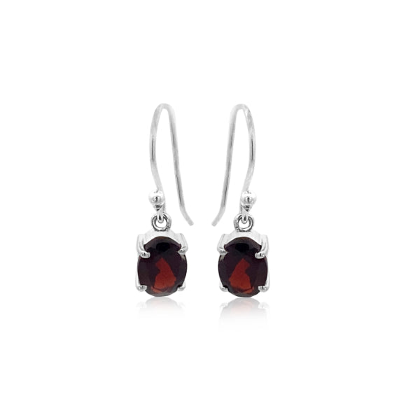 Garnet oval drop earrings in sterling silver
