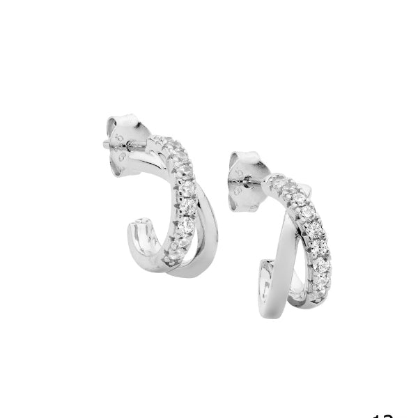 Ellani crossover cz set half hoops in sterling silver