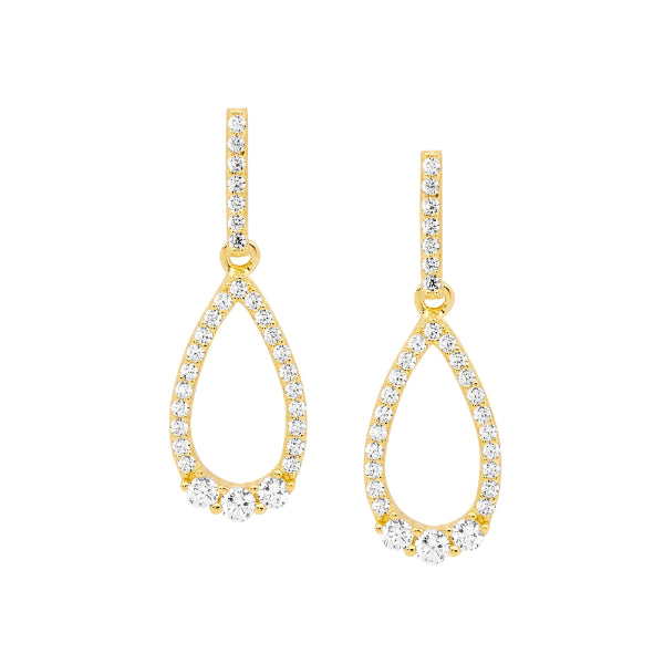 Ellani cz teardrop earrings in gold plate over sterling silver