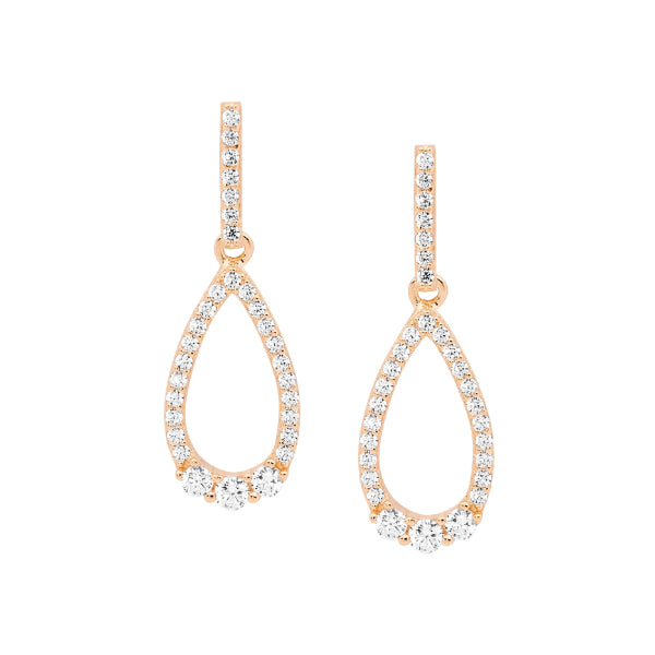 Ellani cz teardrop earrings in rose gold plate over sterling silver
