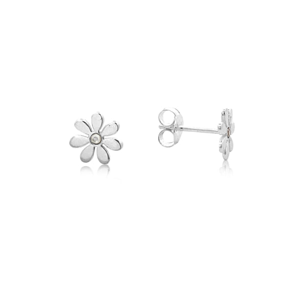Crystal set Flower stud earrings in sterling silver