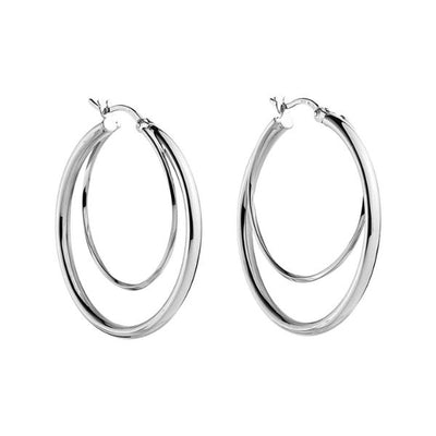 35mm double-wire (2.5mm & 1mm) round silver hoop earrings